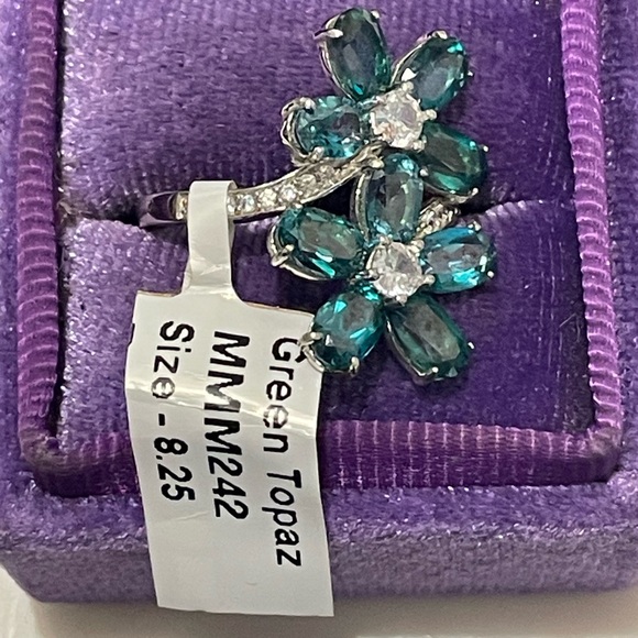 Imported 925 Genuine Natural Green Topaz Double Flower Wrap Ring Sz8.25 NWT - Picture 3 of 4